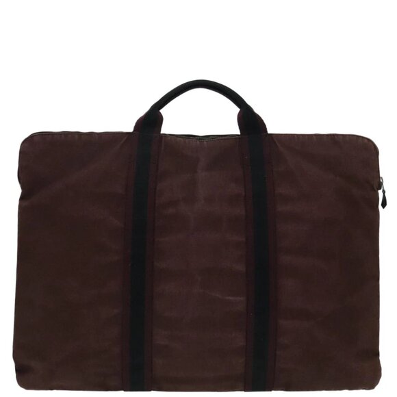 HERMES Hand Bag Canvas Wine Red Black Silver Auth ti2069 - Picture 13 of 16